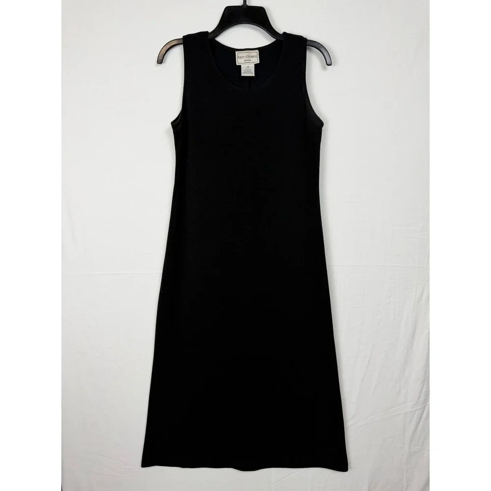 Karin Stevens Sleeveless Maxi Dress Womens 8P Black Textured Crepe Column 536938